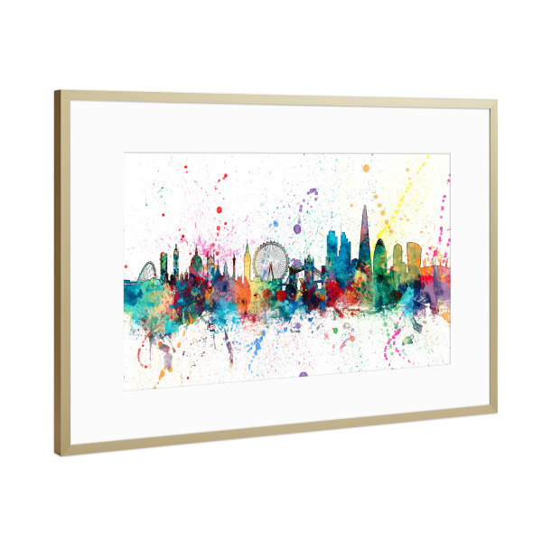 Poster mit Rahmen Gold "London England Skyline" artboxONE - Städte / London,Reise