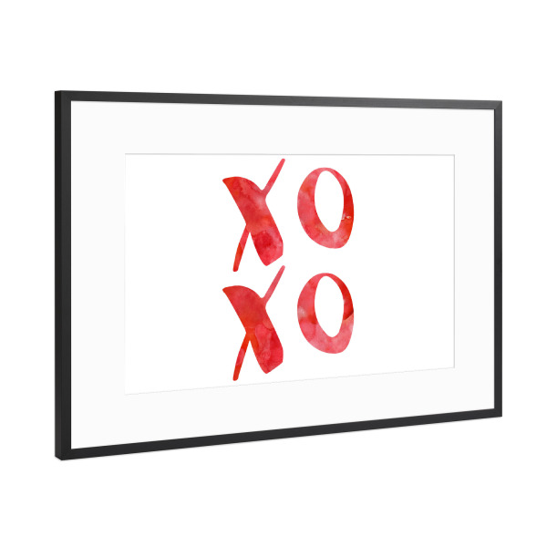 Poster mit Rahmen Schwarz (Metallic) "XOXO - red rot watercolor" artboxONE - Typografie,Liebe,Für Mama,Für Papa,Festivals