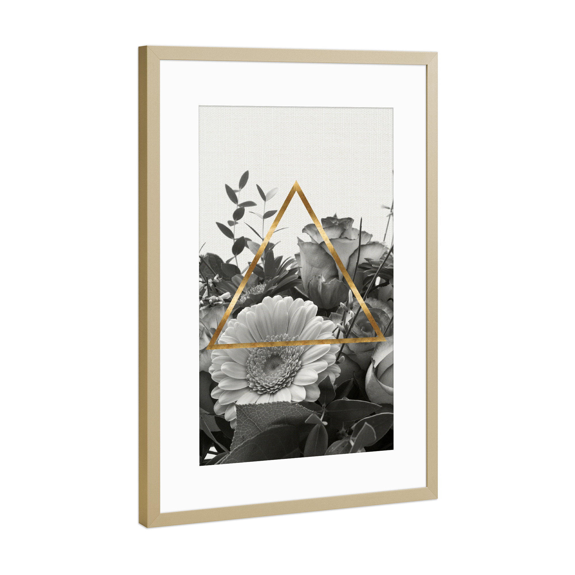 Poster mit Rahmen Gold "Triangle Bouquet III" artboxONE - Floral,Schwarzweiß,Geometrie - Flowers,Blumen,Triangle,Dreieck,Strauss,Bouquet