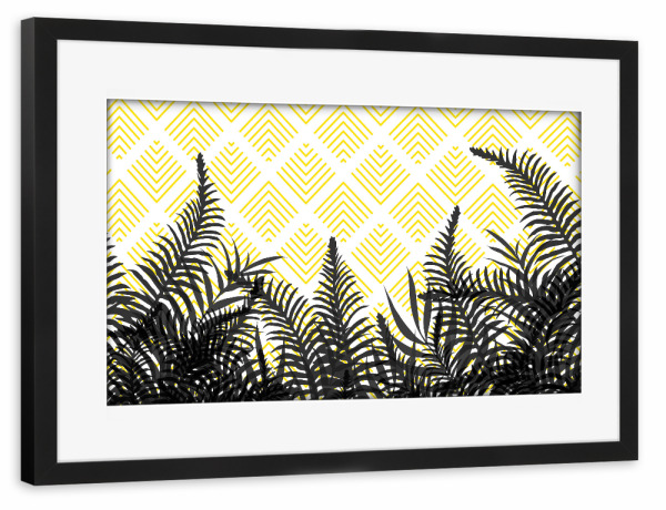 Poster mit Rahmen schwarz "Tropical Ferns on Pattern" artboxONE - Natur,Architektur,Geometrie,Festivals