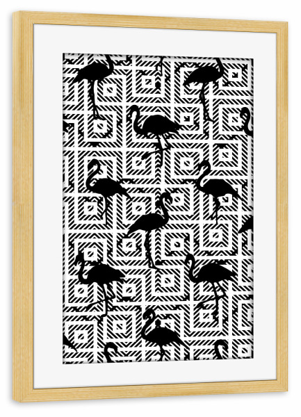 Poster mit Rahmen kiefer "B&W Geometric Flamingos" artboxONE - Natur,Tiere,Geometrie,Festivals