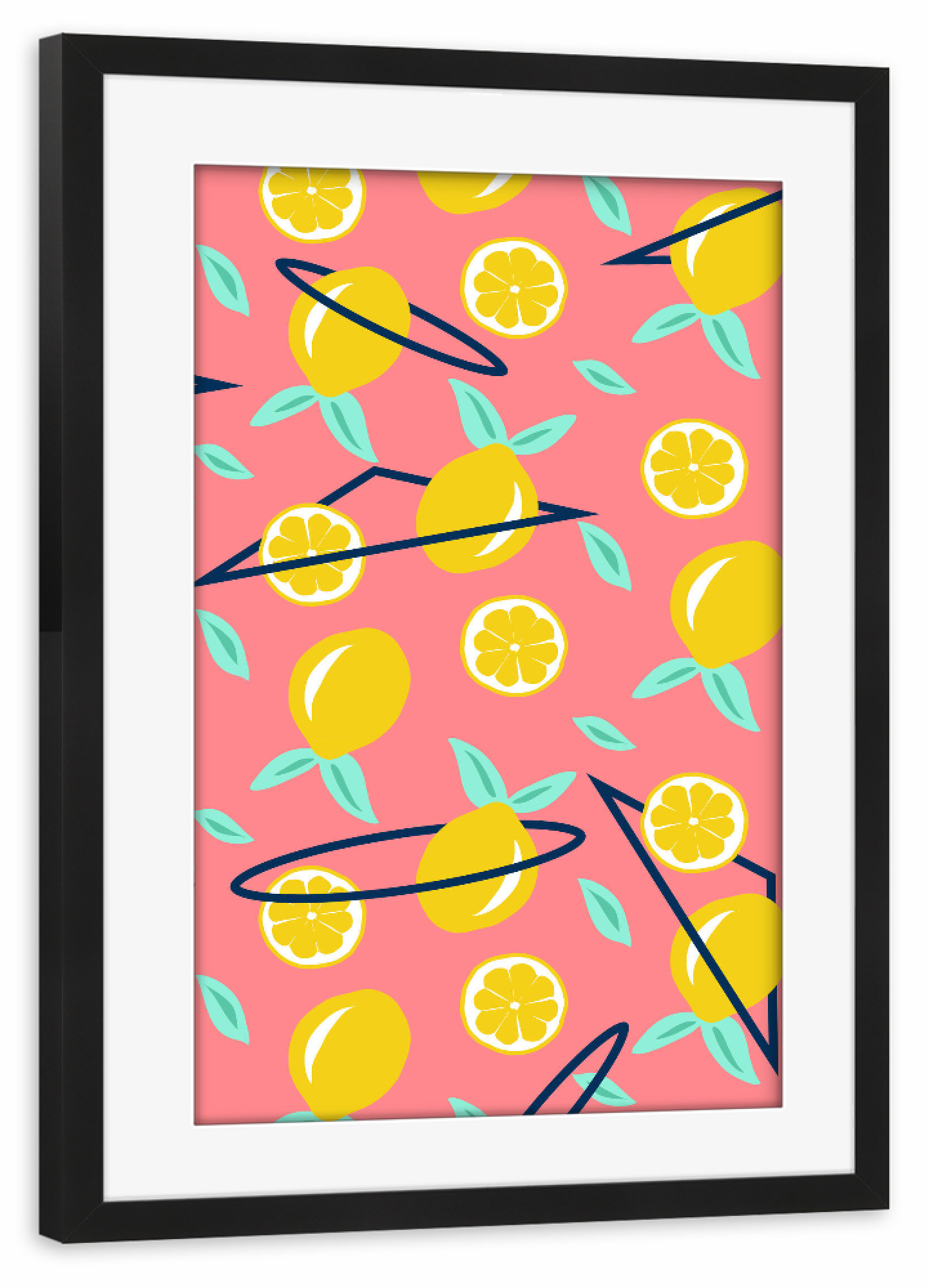 Poster mit Rahmen schwarz "Lemons party" artboxONE - Abstrakt,Geometrie,Essen & Trinken / Obst & Gemüse,Festivals