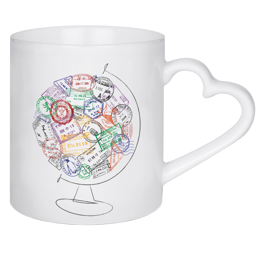 Herztasse "Globus-Passstempel" artboxONE - Reise