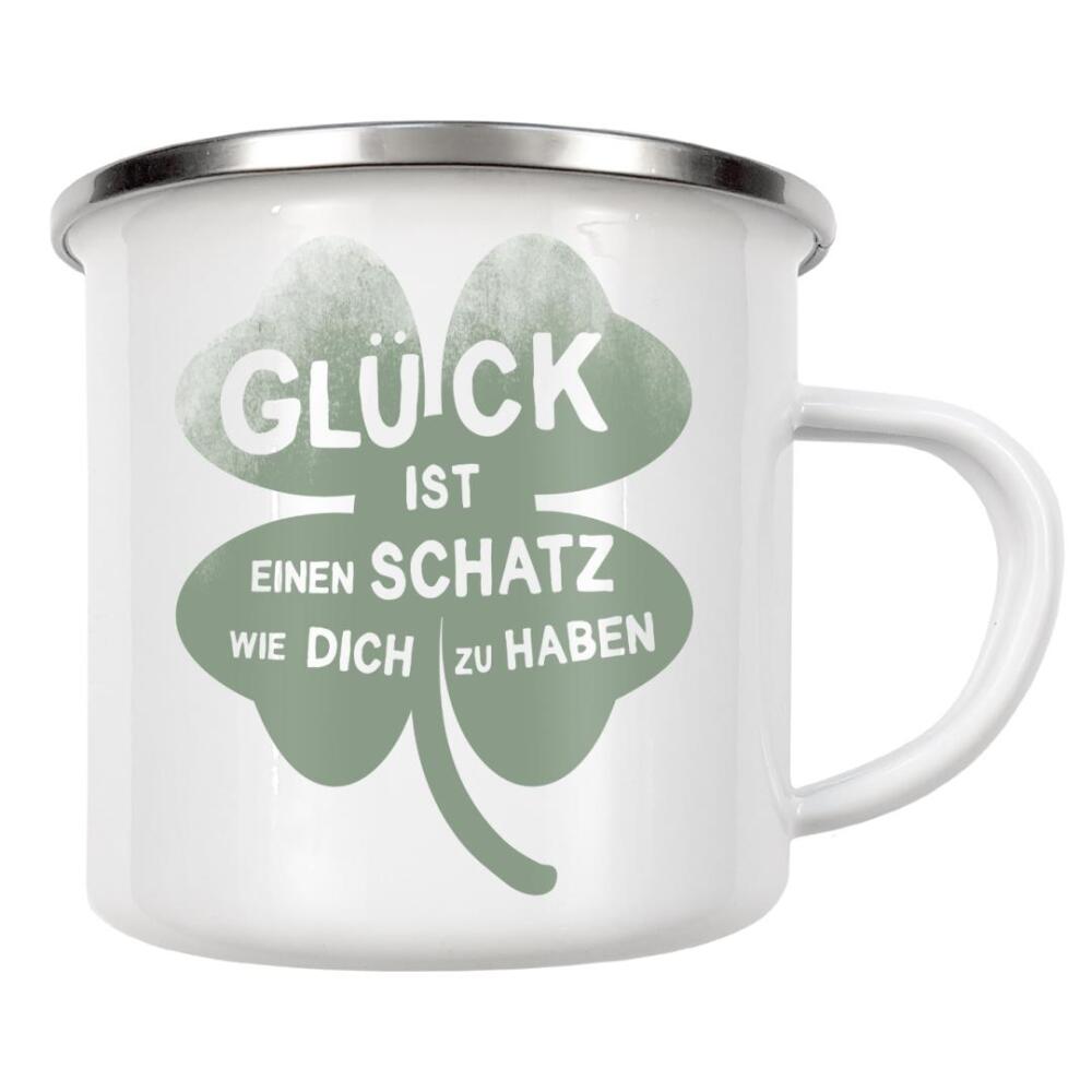 Emaille Tasse "Glück ist ein lieber Schatz" artboxONE - Typografie,Natur,Für Kinder,Menschen,Liebe