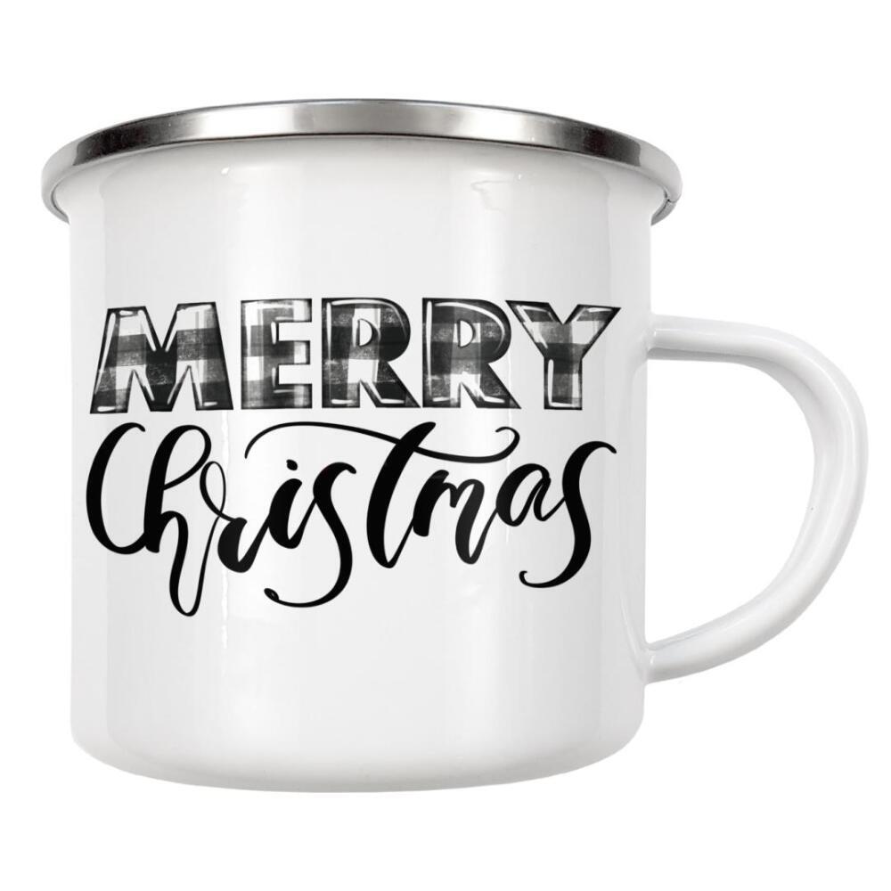 Emaille Tasse "Frohe Weihnachten, Buffalo Plaid" artboxONE - Typografie,Abstrakt,Weihnachten,Festivals