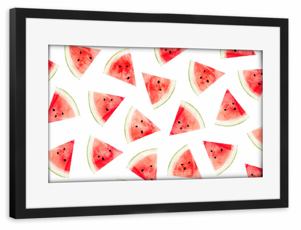 Poster mit Rahmen schwarz "Watercolor Watermelon Pattern" artboxONE - Natur,Essen & Trinken / Obst & Gemüse,Festivals