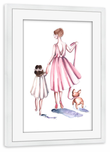 Poster mit Rahmen weiß "Mother and Daughter walk" artboxONE - Für Kinder,Fashion,Für Mama