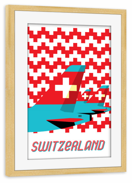 Poster mit Rahmen kiefer "Switzerland - Airline" artboxONE - Typografie,Reise,Reise / Länder