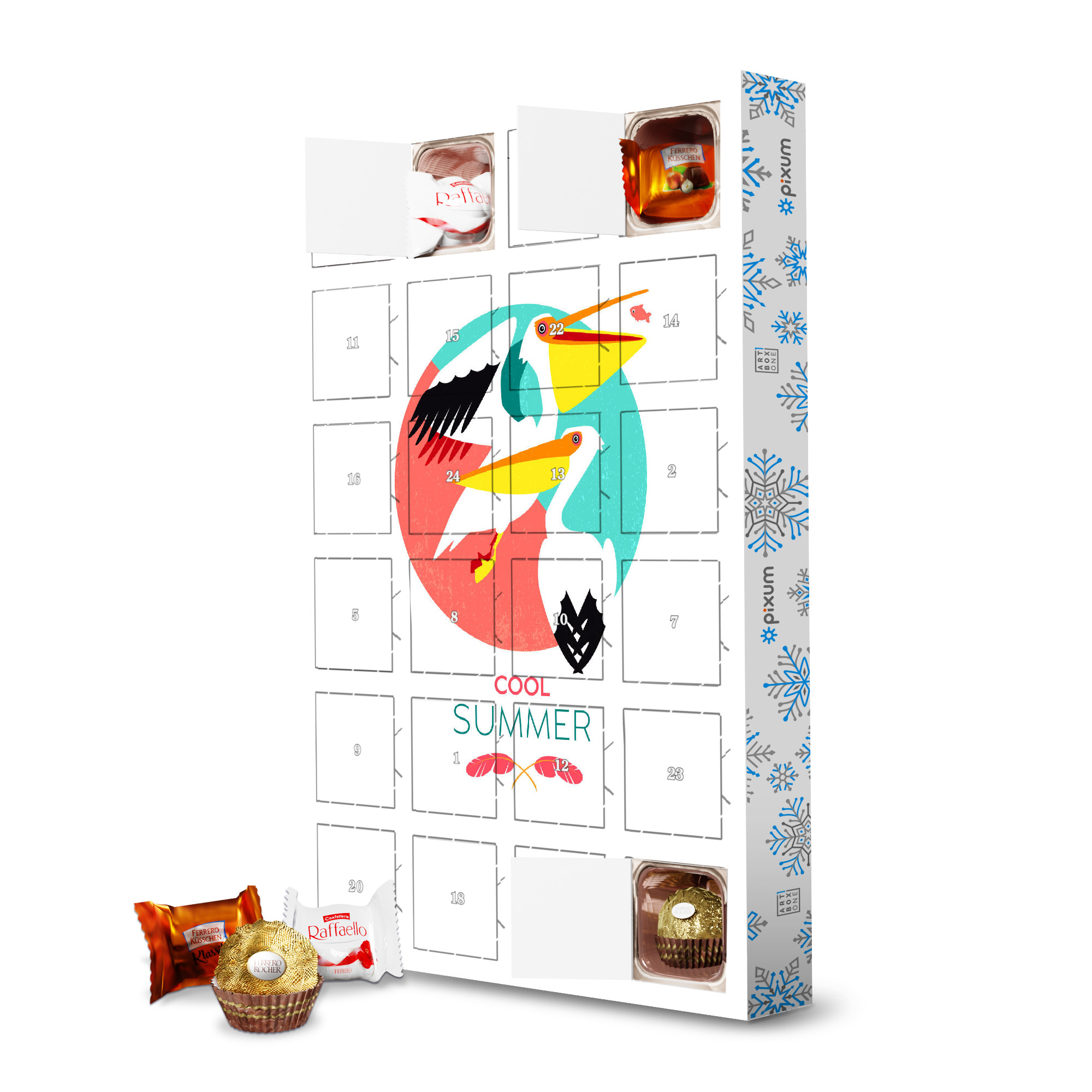 Adventskalender mit Ferrero Pralinen Cool Summer Pelicans artboxONE Adventskalender Typografie
