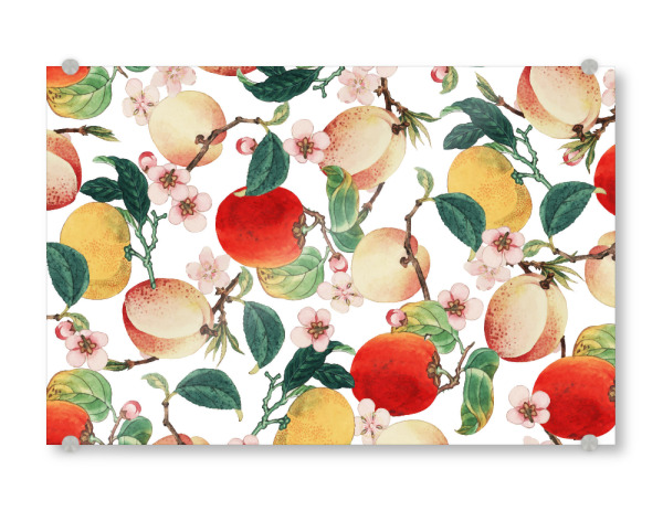 Acrylglasbild "Fruity Summer" artboxONE - Natur,Floral,Festivals - Expressionismus,Frisch,Natur,Früchte,Tropisch,Pfirsich,Süß,Nahrung,Muster,Botanisch