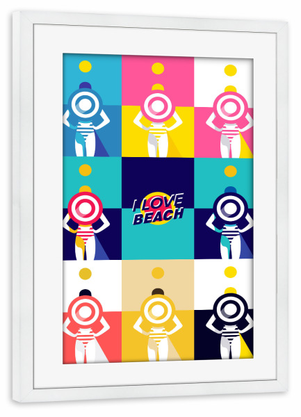 Poster mit Rahmen weiß "I Love Beach" artboxONE - Typografie,Reise,Geometrie,Fashion,Festivals
