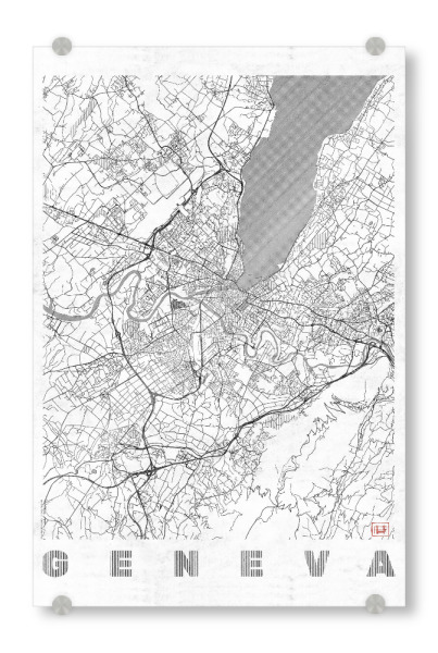 Acrylglasbild "Genf Schweiz" artboxONE - Städte,Schwarzweiß,Kartografie - Karte,Stadt,Straße,Plakat,Plan,Map,Street,Genf,Geneva,Schweiz,Switzerland