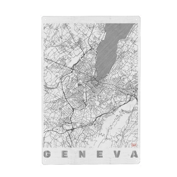 Metall Poster "Genf Schweiz" artboxONE - Städte,Schwarzweiß,Kartografie - Karte,Stadt,Straße,Plakat,Plan,Map,Street,Genf,Geneva,Schweiz,Switzerland
