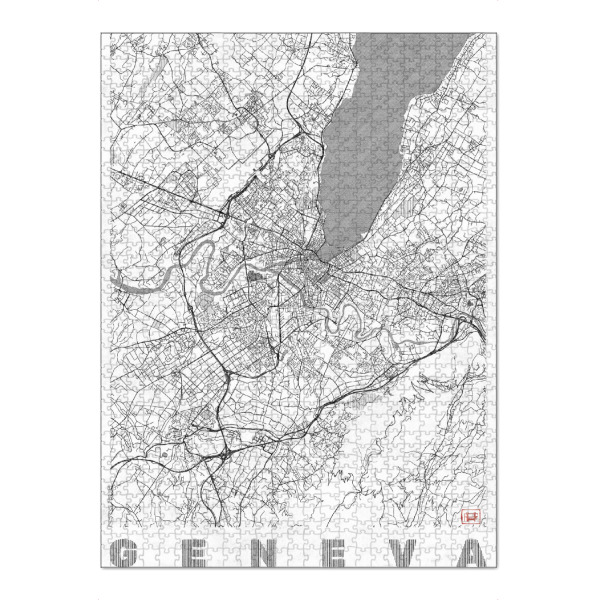 Puzzle Ravensburger "Genf Schweiz" artboxONE - Städte,Schwarzweiß,Kartografie