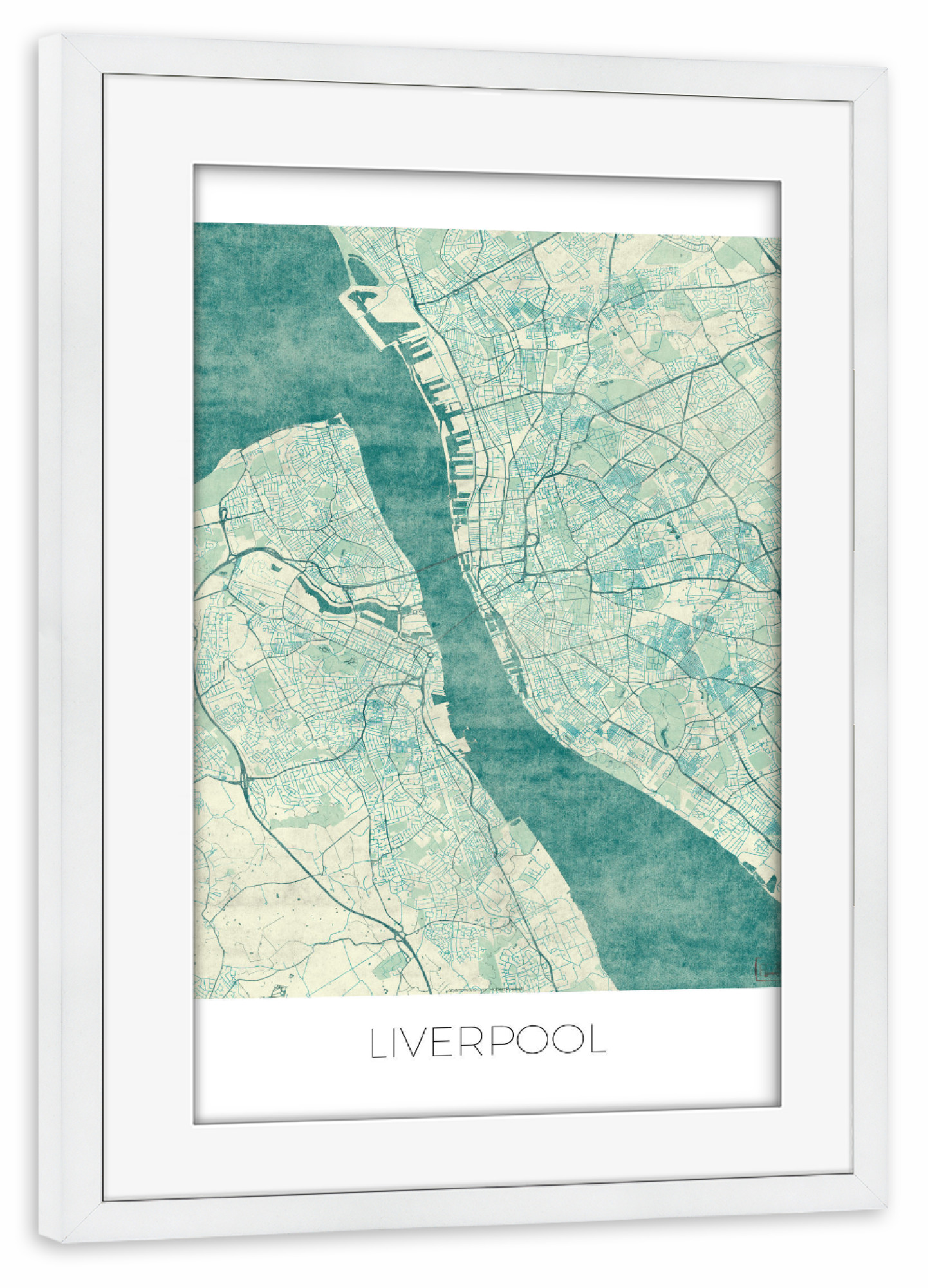 Poster mit Rahmen weiß "Liverpool Großbritannien 02" artboxONE - Städte,Kartografie
