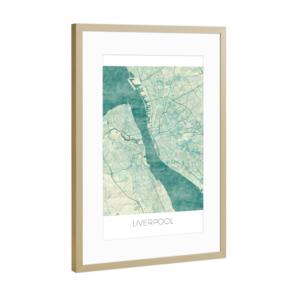 Poster mit Rahmen Gold "Liverpool Großbritannien 02" artboxONE - Städte,Kartografie
