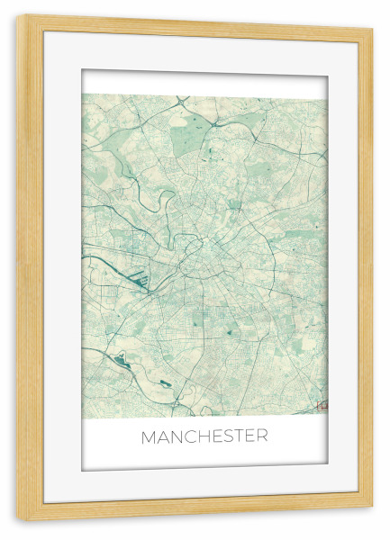 Poster mit Rahmen kiefer "Manchester Großbritannien 02" artboxONE - Städte,Kartografie