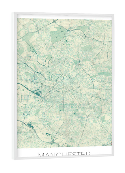 Poster mit weißem Rahmen "Manchester Großbritannien 02" artboxONE - Städte,Kartografie