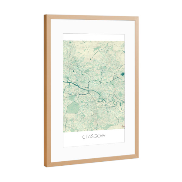Poster mit Rahmen Kupfer "Glasgow Großbritannien 02" artboxONE - Städte,Kartografie