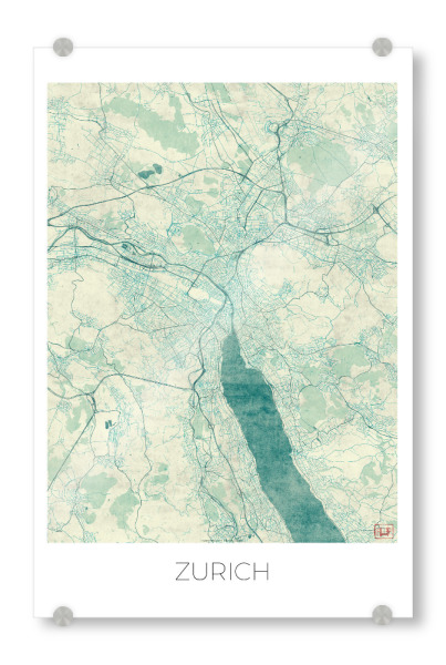 Acrylglasbild "Zürich Schweiz 02" artboxONE - Städte,Städte / Zürich,Kartografie