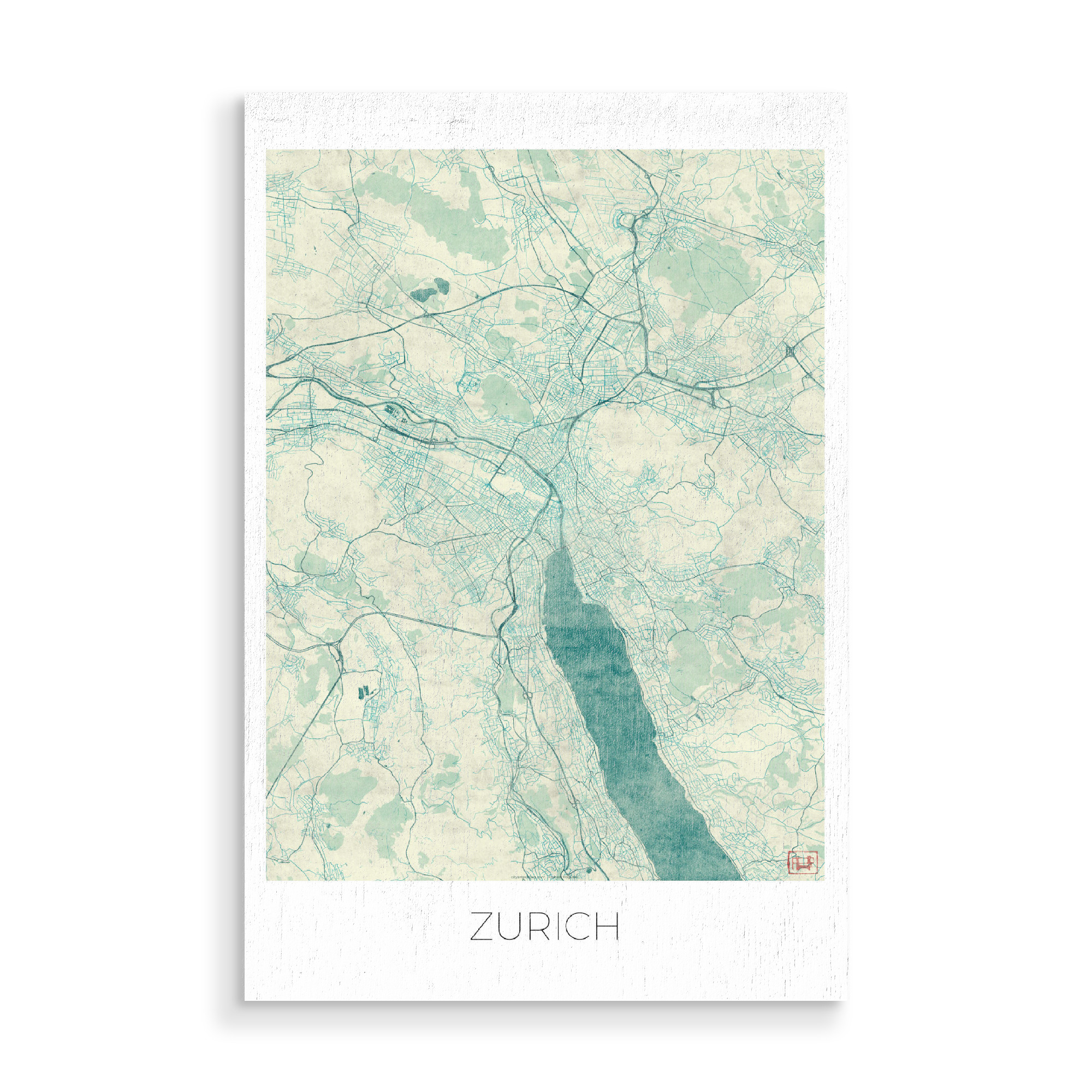 Holzbild "Zürich Schweiz 02" artboxONE - Städte,Städte / Zürich,Kartografie