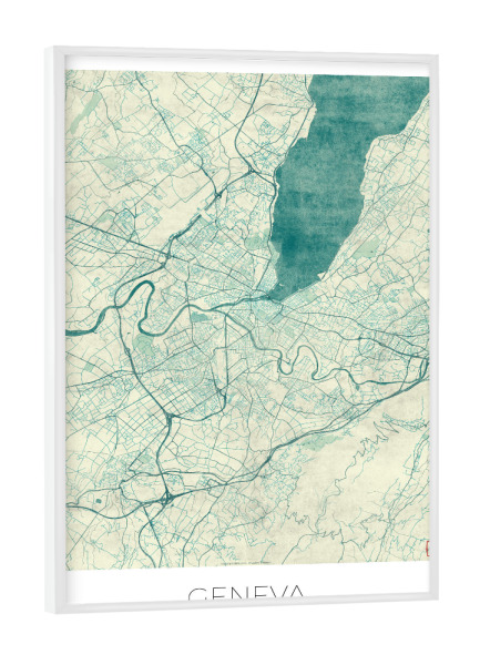 Poster mit weißem Rahmen "Genf Schweiz 02" artboxONE - Städte,Kartografie - Karte,Stadt,Straße,Plakat,Plan,Map,Street,Genf,Geneva,Schweiz,Switzerland