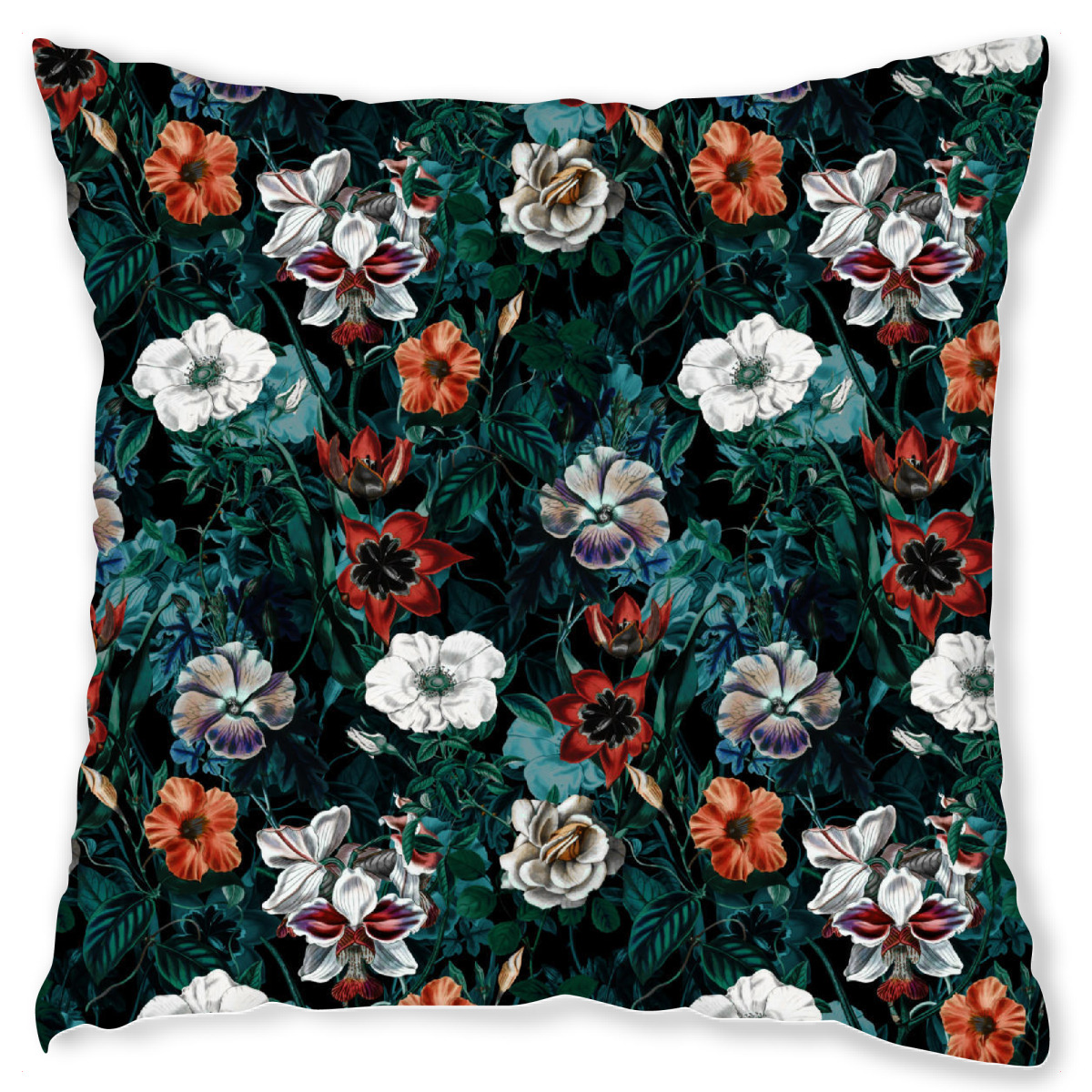 Design-Kissen "FLORAL NIGHT GARDEN" artboxONE - Floral,Festivals - Mit blumen,Botanisch,Muster,Blumen,Vintag,Retro,Garten,Wald,Junge,Nacht