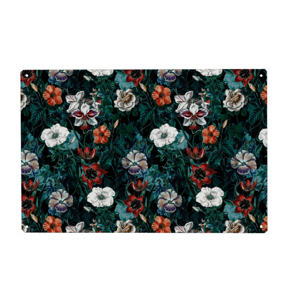 Metall Poster "FLORAL NIGHT GARDEN" artboxONE - Floral,Festivals - Mit blumen,Botanisch,Muster,Blumen,Vintag,Retro,Garten,Wald,Junge,Nacht