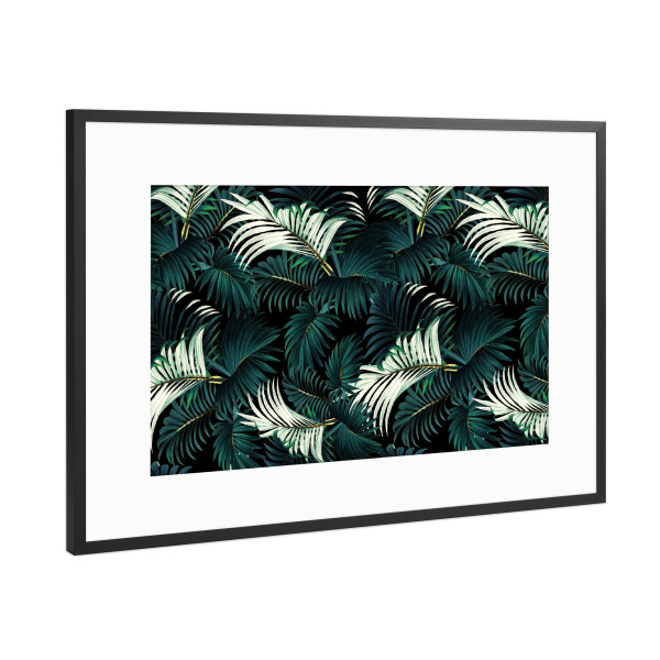 Poster mit Rahmen Schwarz (Metallic) "Tropical Jungle - Night" artboxONE - Floral,Festivals