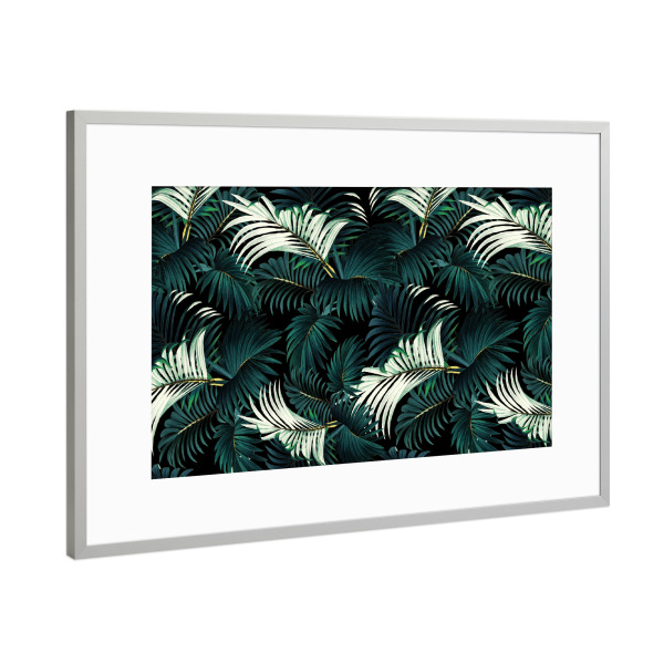 Poster mit Rahmen Silber "Tropical Jungle - Night" artboxONE - Floral,Festivals - Blumen,Tropisch,Botanisch,Nacht,Flora,Blumen,Muster,Vintag,Muster