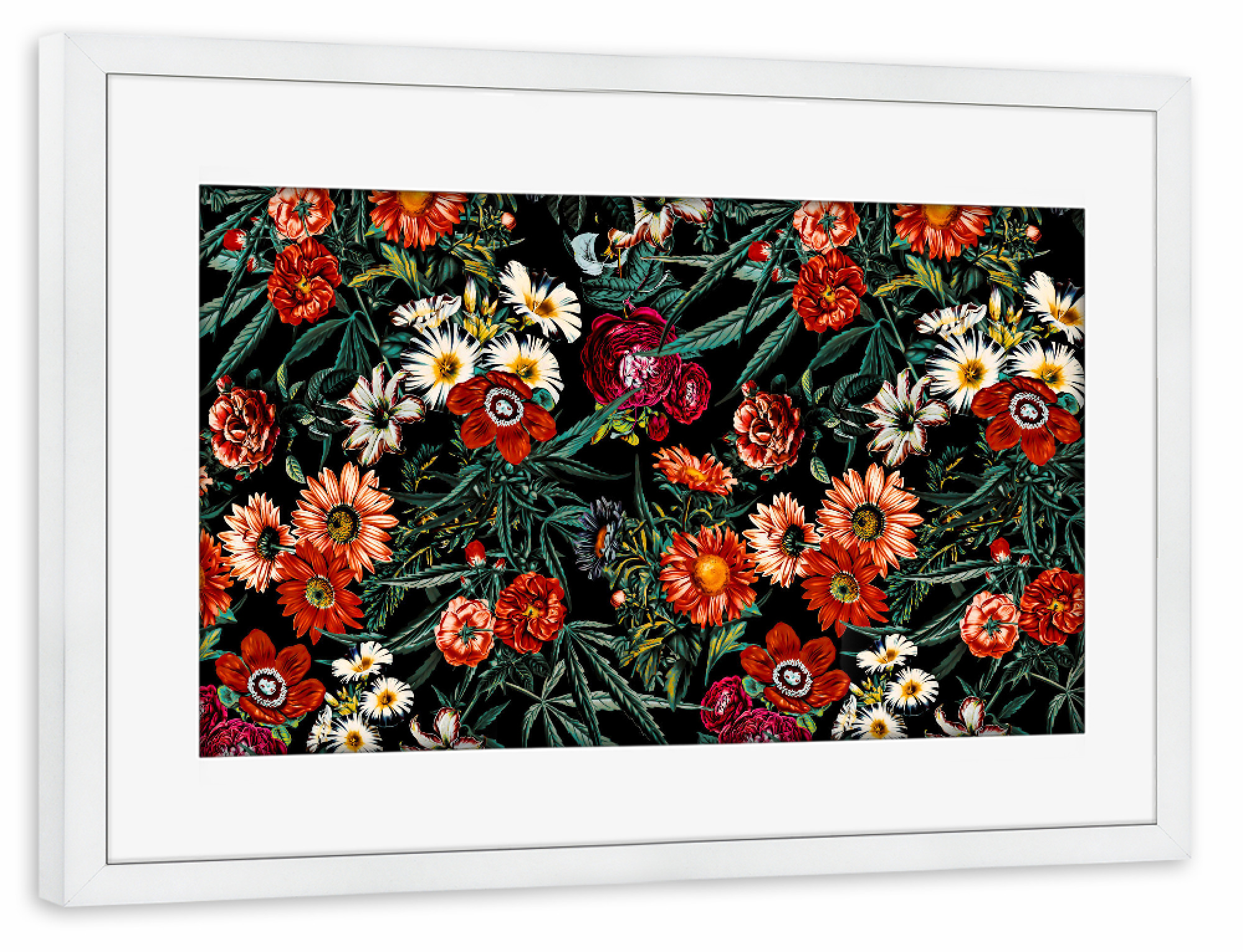 Poster mit Rahmen weiß "Marijuana and Floral Pattern" artboxONE - Floral,Festivals