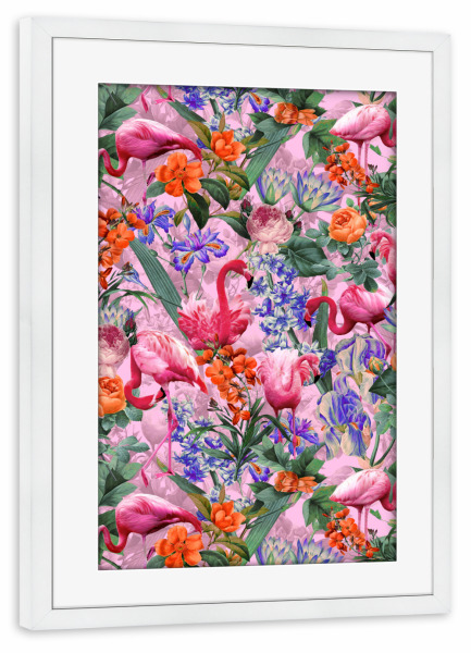Poster mit Rahmen weiß "Floral and Flamingo VI pattern" artboxONE - Floral,Festivals