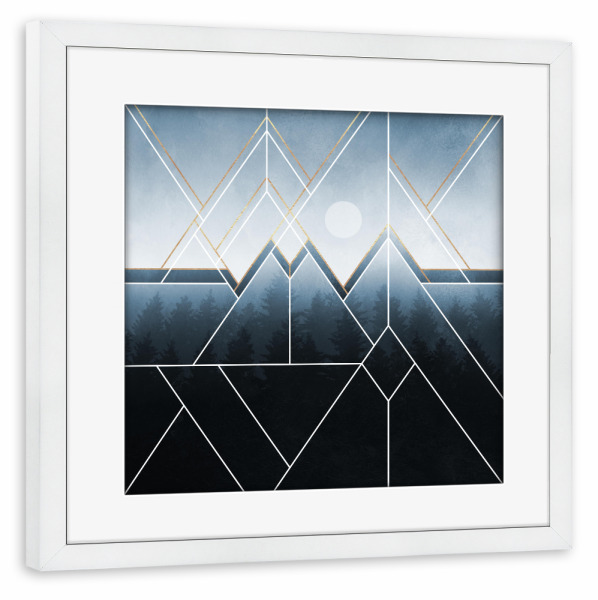 Poster mit Rahmen weiß "Fading North" artboxONE - Natur,Abstrakt - Grau,Modern,Natur,Bäume,Wald,Wald,Geometrie,Geometrische,Baumkronen,Steigung,Linien