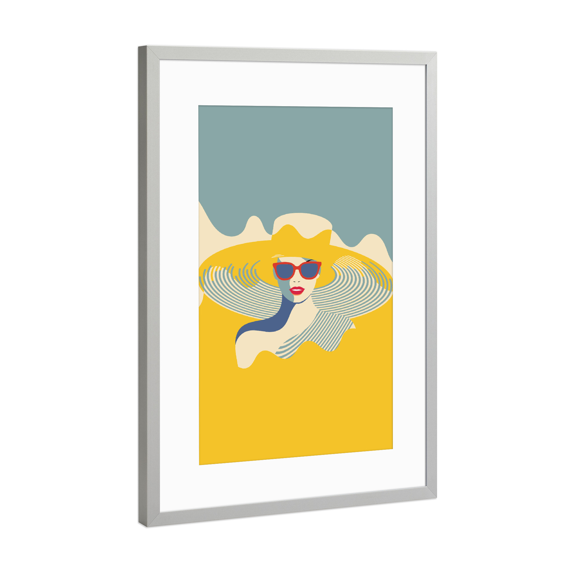 Poster mit Rahmen Silber "Lady in Sunglasses and Resort hat" artboxONE - Reise,Fashion,Festivals