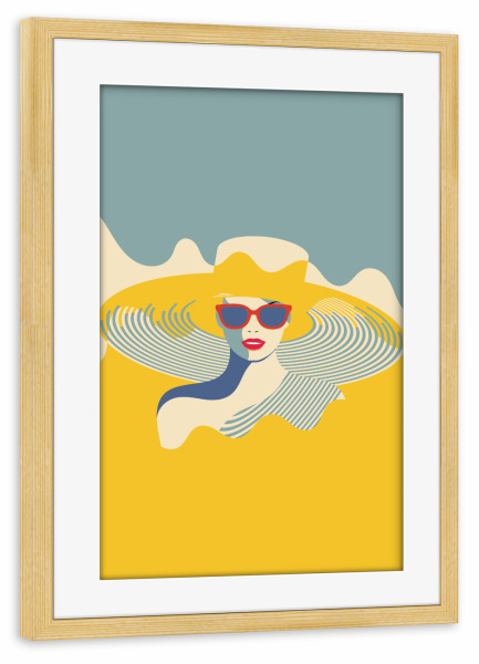 Poster mit Rahmen kiefer "Lady in Sunglasses and Resort hat" artboxONE - Reise,Fashion,Festivals
