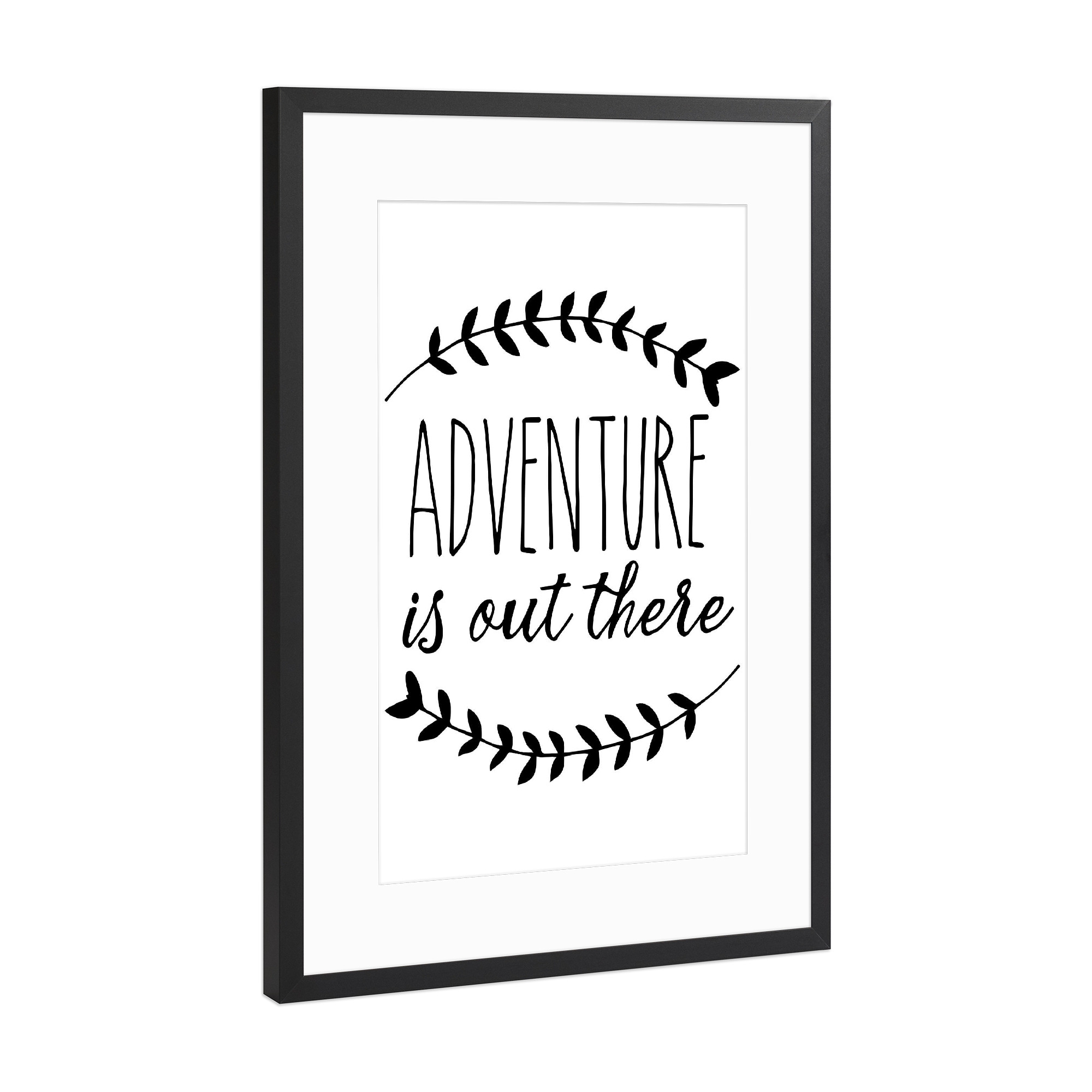 Poster mit Rahmen Schwarz (Metallic) "Adventure is out there" artboxONE - Typografie,Reise,Floral,Für Kinder,Schwarzweiß,Liebe,Fashion,Festivals