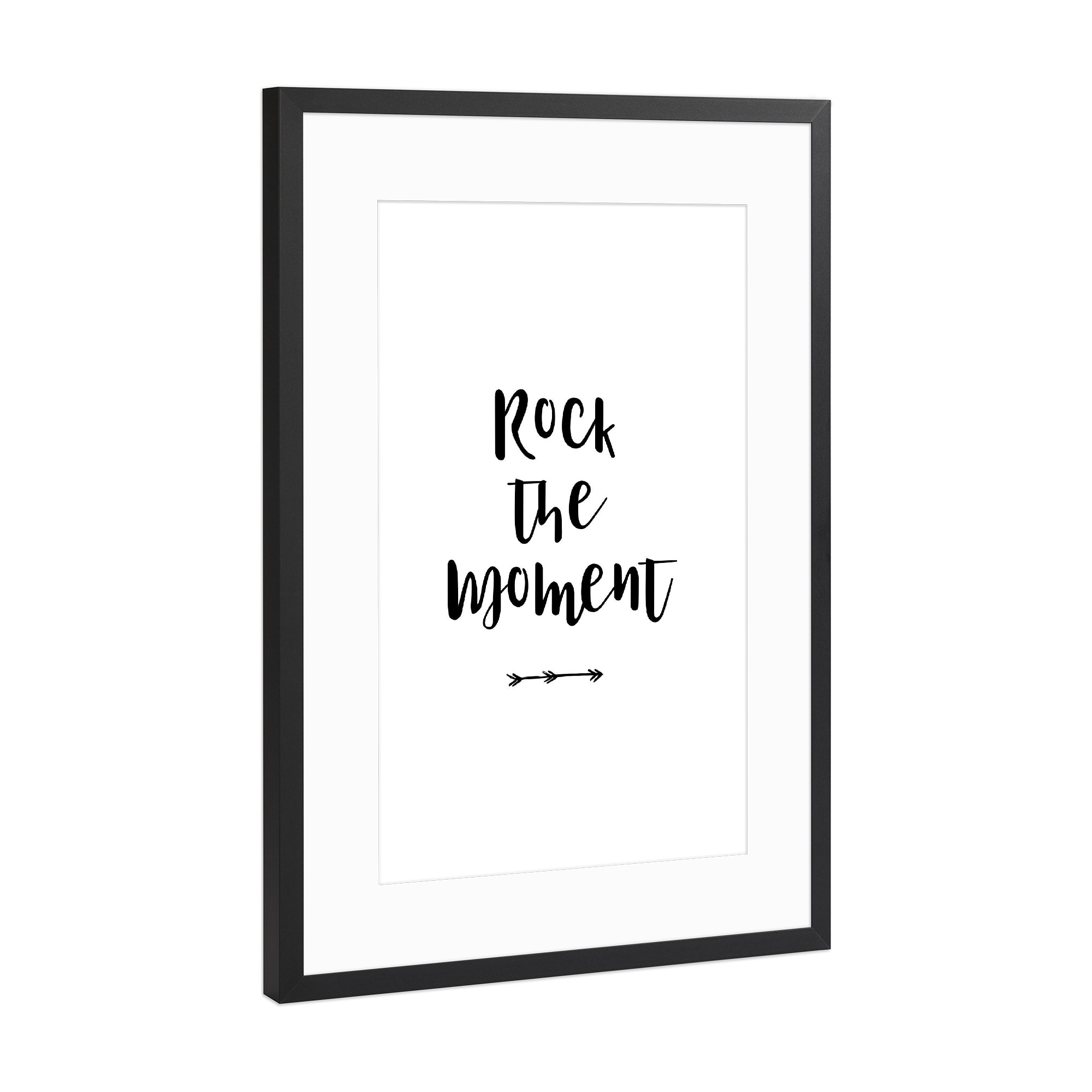 Poster mit Rahmen Schwarz (Metallic) "Rock the Moment" artboxONE - Typografie,Schwarzweiß,Musik,Liebe,Fashion,Festivals