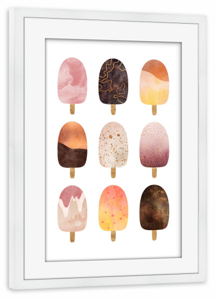Poster mit Rahmen weiß "Pretty Popsicles" artboxONE - Essen & Trinken - Ice cream,Popsicle,Candy,Sweet,Sweets,Dessert,Summer,Graphic