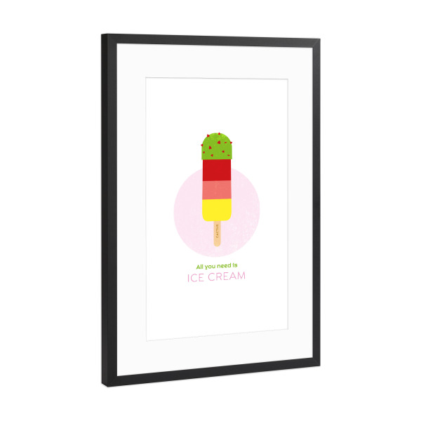Poster mit Rahmen Schwarz (Metallic) "Eis am Stiel – Kaktuseis" artboxONE - Typografie,Für Kinder,Essen & Trinken,Geometrie,Festivals