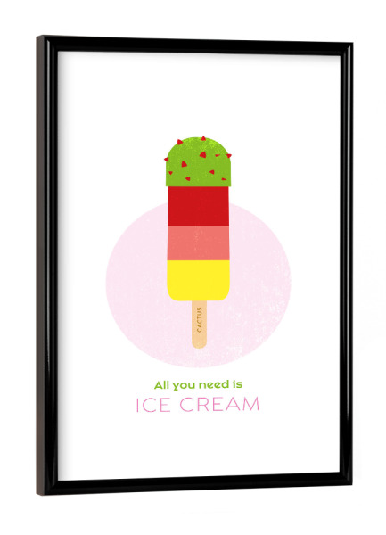 Poster mit schwarzem Rahmen "Eis am Stiel – Kaktuseis" artboxONE - Typografie,Für Kinder,Essen & Trinken,Geometrie,Festivals