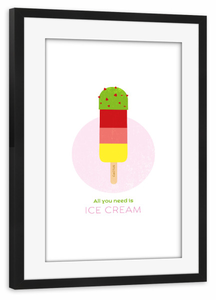 Poster mit Rahmen schwarz "Eis am Stiel – Kaktuseis" artboxONE - Typografie,Für Kinder,Essen & Trinken,Geometrie,Festivals