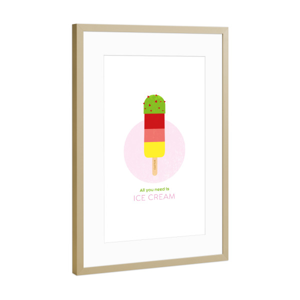 Poster mit Rahmen Gold "Eis am Stiel – Kaktuseis" artboxONE - Typografie,Für Kinder,Essen & Trinken,Geometrie,Festivals