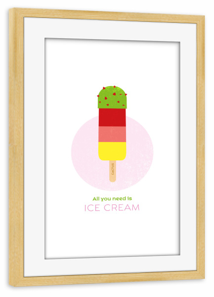 Poster mit Rahmen kiefer "Eis am Stiel – Kaktuseis" artboxONE - Typografie,Für Kinder,Essen & Trinken,Geometrie,Festivals
