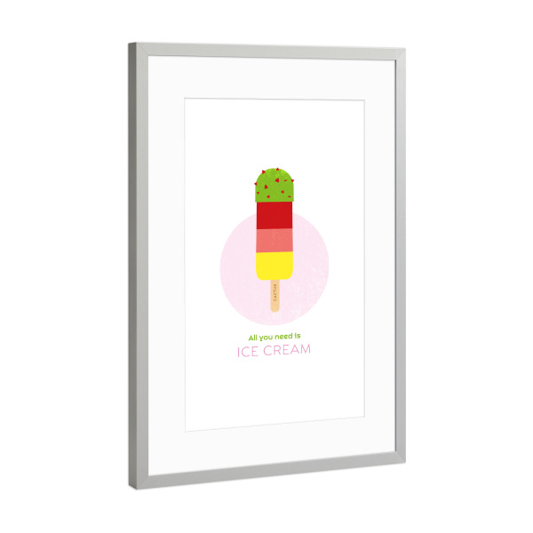 Poster mit Rahmen Silber "Eis am Stiel – Kaktuseis" artboxONE - Typografie,Für Kinder,Essen & Trinken,Geometrie,Festivals
