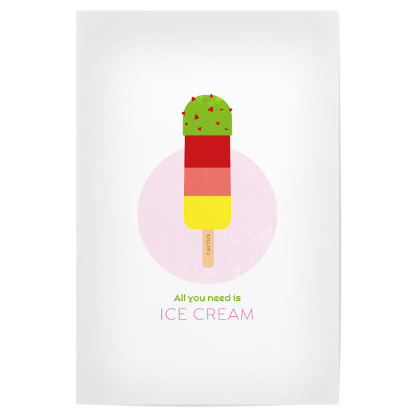 Poster 30x20 cm "Eis am Stiel – Kaktuseis" artboxONE - Typografie,Für Kinder,Essen & Trinken,Geometrie,Festivals