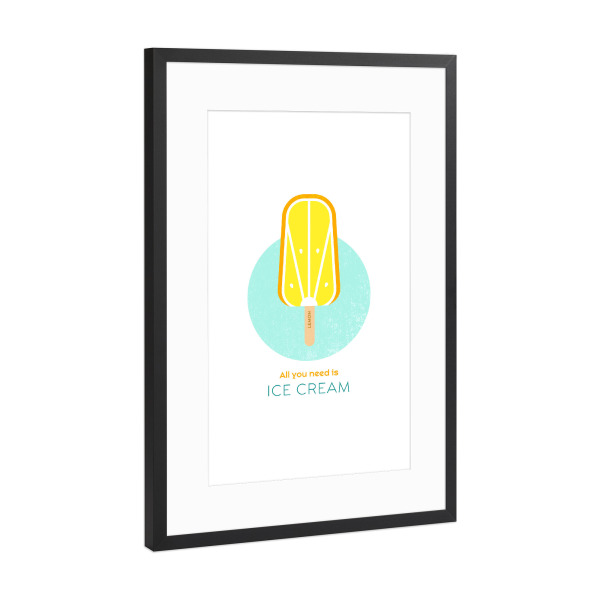 Poster mit Rahmen Schwarz (Metallic) "Eis am Stiel – Zitrone" artboxONE - Typografie,Für Kinder,Essen & Trinken,Geometrie,Festivals