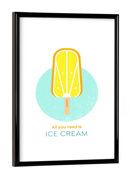 Poster mit schwarzem Rahmen "Eis am Stiel – Zitrone" artboxONE - Typografie,Für Kinder,Essen & Trinken,Geometrie,Festivals