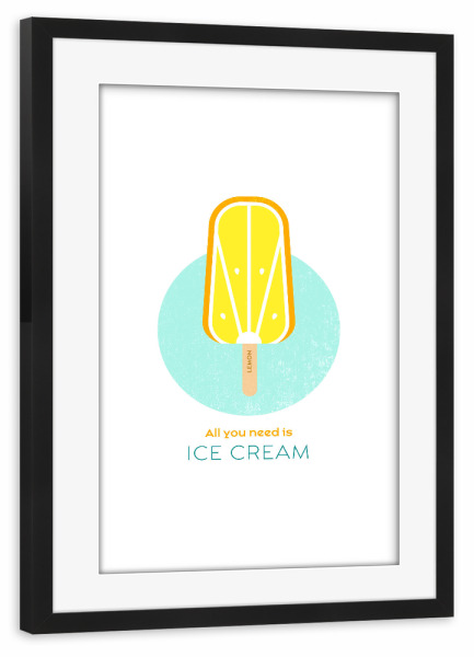 Poster mit Rahmen schwarz "Eis am Stiel – Zitrone" artboxONE - Typografie,Für Kinder,Essen & Trinken,Geometrie,Festivals