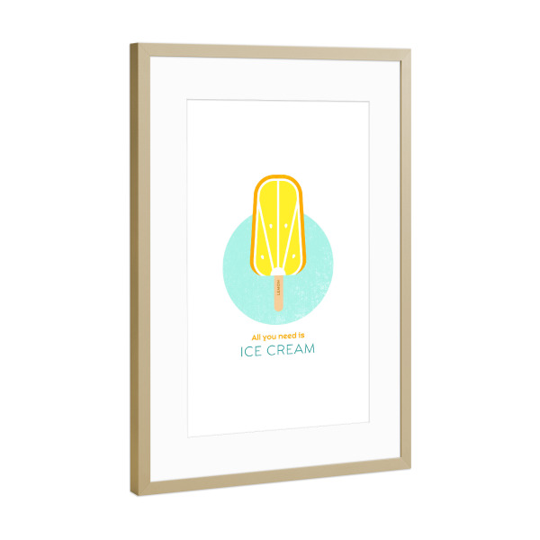 Poster mit Rahmen Gold "Eis am Stiel – Zitrone" artboxONE - Typografie,Für Kinder,Essen & Trinken,Geometrie,Festivals