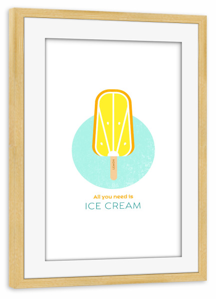 Poster mit Rahmen kiefer "Eis am Stiel – Zitrone" artboxONE - Typografie,Für Kinder,Essen & Trinken,Geometrie,Festivals